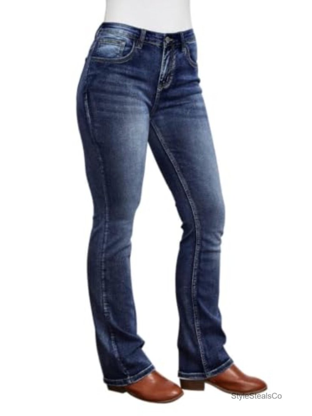 Mid Rise Bootcut Jeans Western Stretchy Straight Leg Denim Pants - Picture 1 of 6